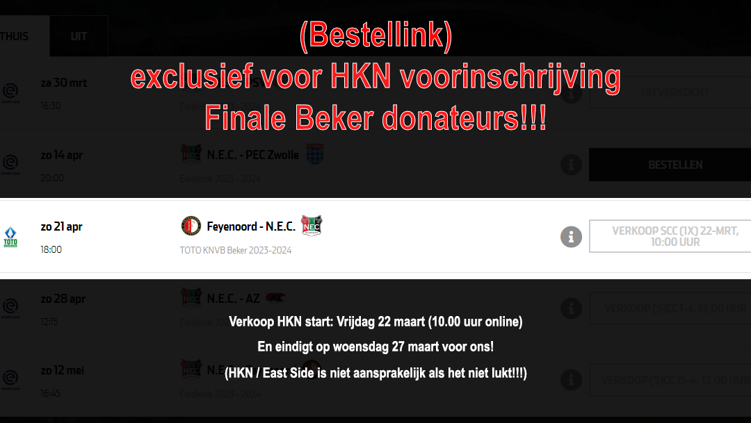 (Bestellink) Exclusief voor HKN voorinschrijving Finale Beker donateurs!!